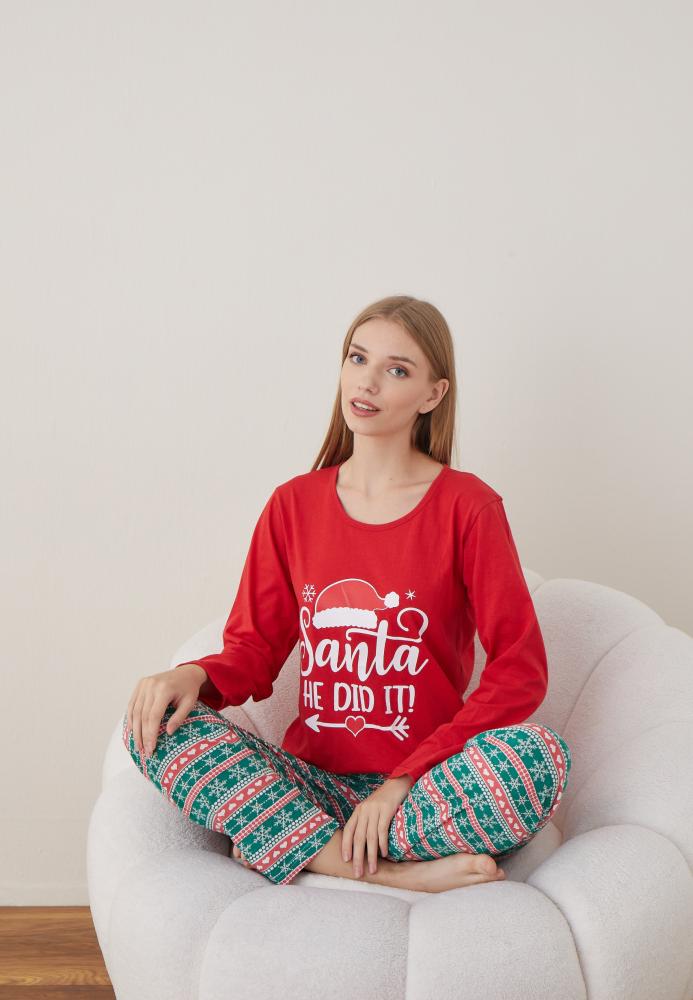 Pijama Dama Craciun " SANTA HE DID IT" ,maneca lunga ,pantaloni lungi,Engros